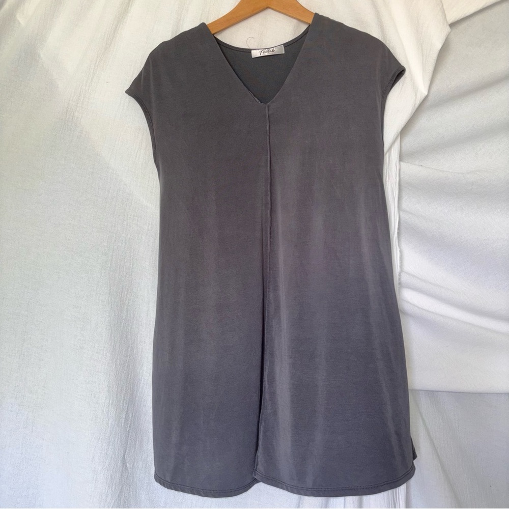 Feelib Feel Liberated Gray V-Neck Modal Tee Dress with Pockets
